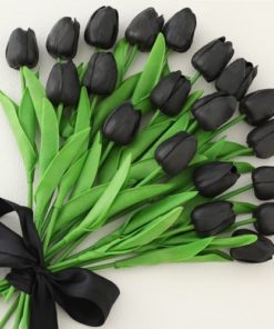 Home Decoration Mini Tulip Real Touch Tulip Artificial Flowers Bouquets (Black)