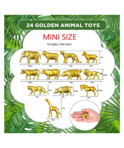 24Pcs Gold Plastic Animal Figurines Zoo Gold Safari